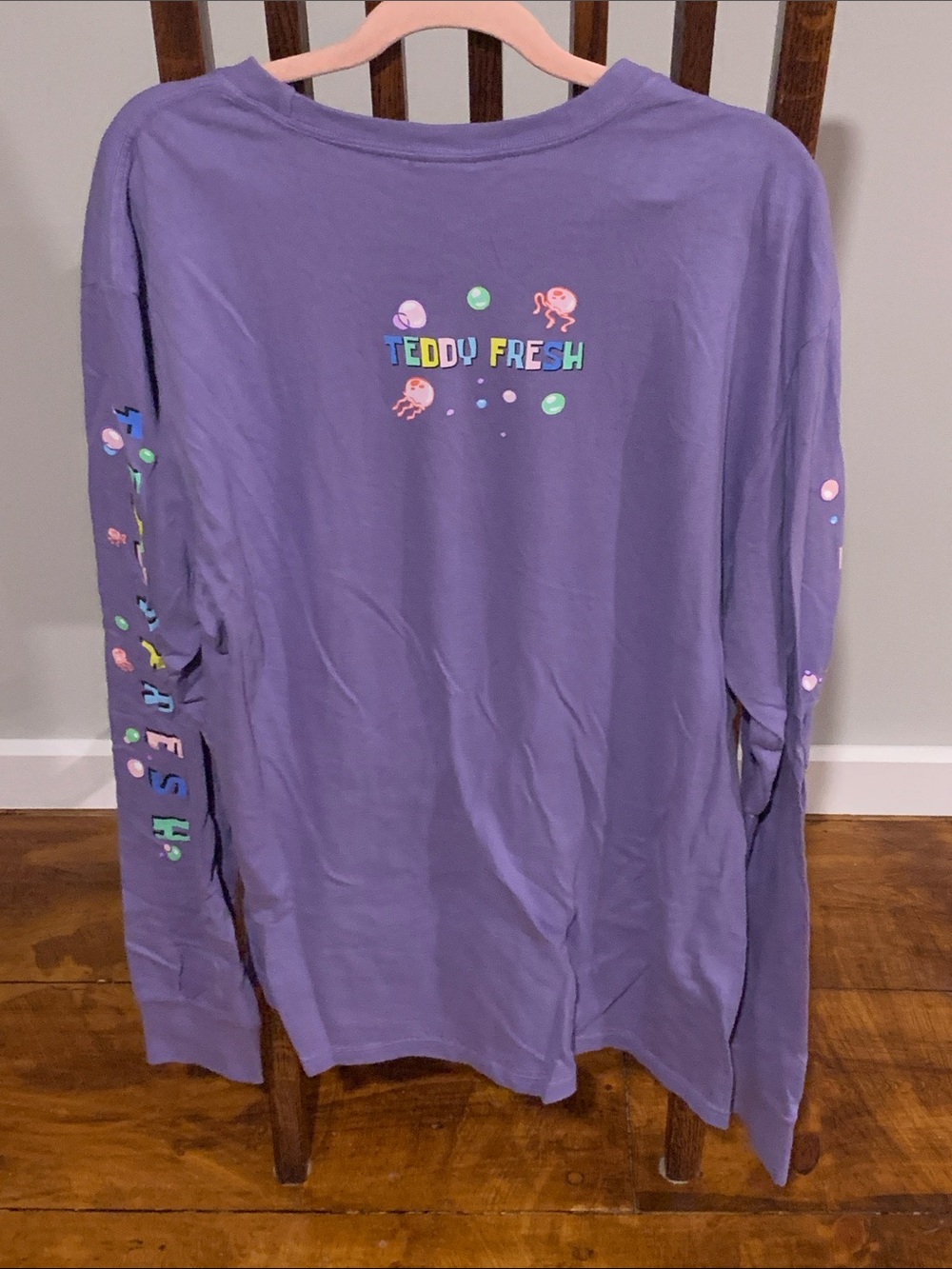 Teddy Fresh Sponge Bob Purple Bubble Bear Long Sleeve Tee with Pastel Graphic - Picture 2 of 3